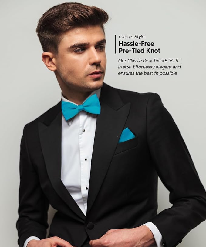 Vittorio Farina Men's Satin Bow Tie & Pocket Square in Gift Box - Turquoise - Bow Tie & Pocket Square - Vittorio Farina