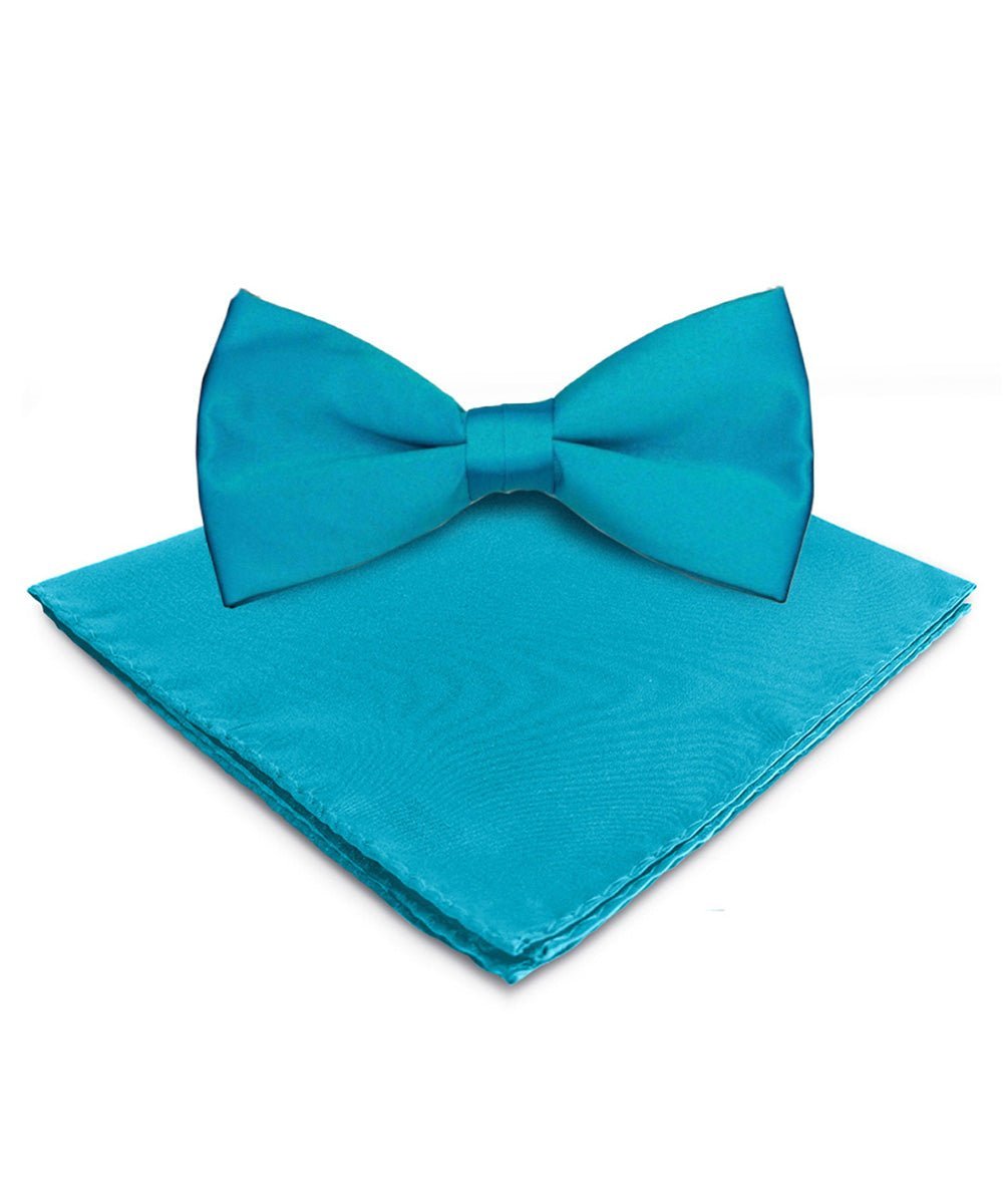Vittorio Farina Men's Satin Bow Tie & Pocket Square in Gift Box - Turquoise - Bow Tie & Pocket Square - Vittorio Farina