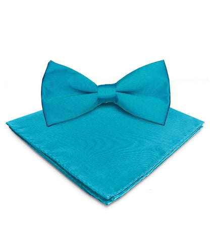 Vittorio Farina Men's Satin Bow Tie & Pocket Square in Gift Box - Turquoise - Bow Tie & Pocket Square - Vittorio Farina
