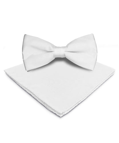 Vittorio Farina Men's Satin Bow Tie & Pocket Square in Gift Box - White - Bow Tie & Pocket Square - Vittorio Farina
