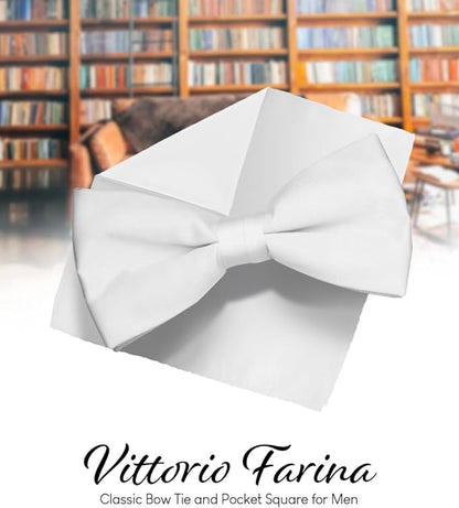 Vittorio Farina Men's Satin Bow Tie & Pocket Square in Gift Box - White - Bow Tie & Pocket Square - Vittorio Farina