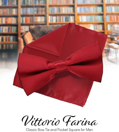 Vittorio Farina Men's Satin Bow Tie & Pocket Square in Gift Box - Wine - Bow Tie & Pocket Square - Vittorio Farina