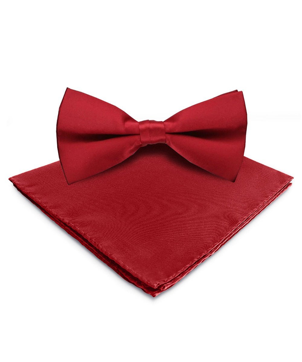 Vittorio Farina Men's Satin Bow Tie & Pocket Square in Gift Box - Wine - Bow Tie & Pocket Square - Vittorio Farina