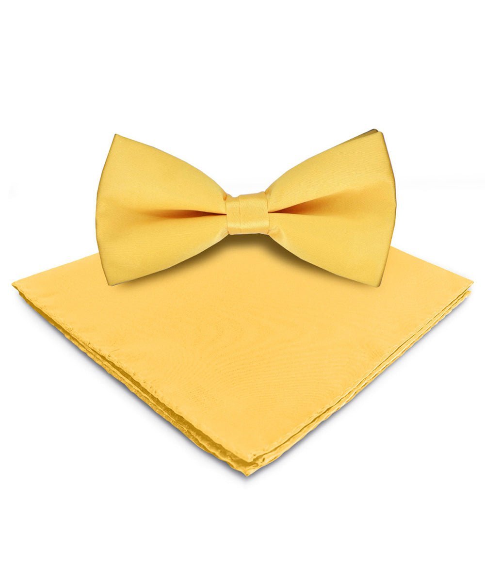 Vittorio Farina Men's Satin Bow Tie & Pocket Square in Gift Box - Yellow - Bow Tie & Pocket Square - Vittorio Farina