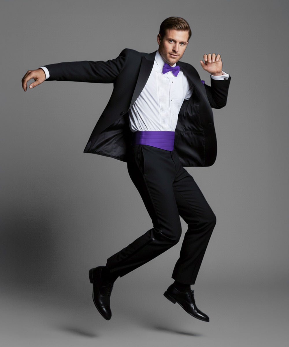 Vittorio Farina Men's Satin Cummerbund, Bow Tie and Pocket Square Set in Gift Box - Purple - Cummerbund & Bowtie Set - Vittorio Farina