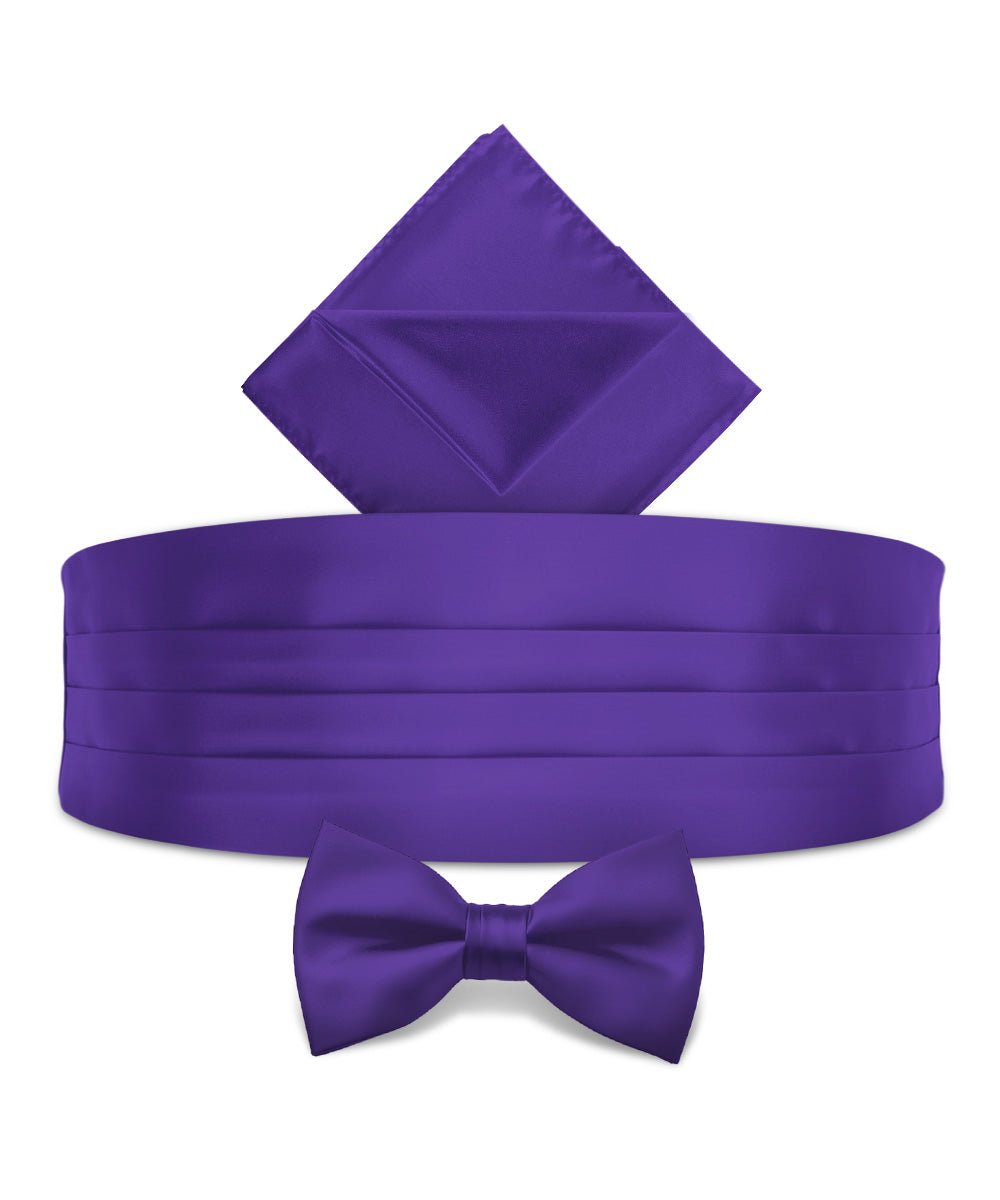 Vittorio Farina Men's Satin Cummerbund, Bow Tie and Pocket Square Set in Gift Box - Purple - Cummerbund & Bowtie Set - Vittorio Farina