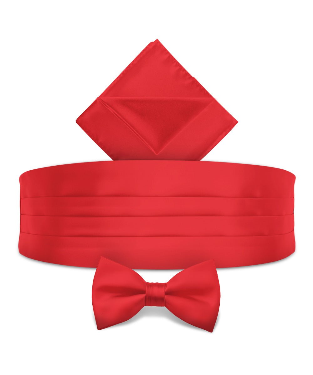 Vittorio Farina Men's Satin Cummerbund, Bow Tie and Pocket Square Set in Gift Box - Red - Cummerbund & Bowtie Set - Vittorio Farina
