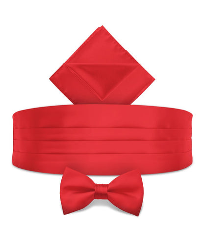 Vittorio Farina Men's Satin Cummerbund, Bow Tie and Pocket Square Set in Gift Box - Red - Cummerbund & Bowtie Set - Vittorio Farina