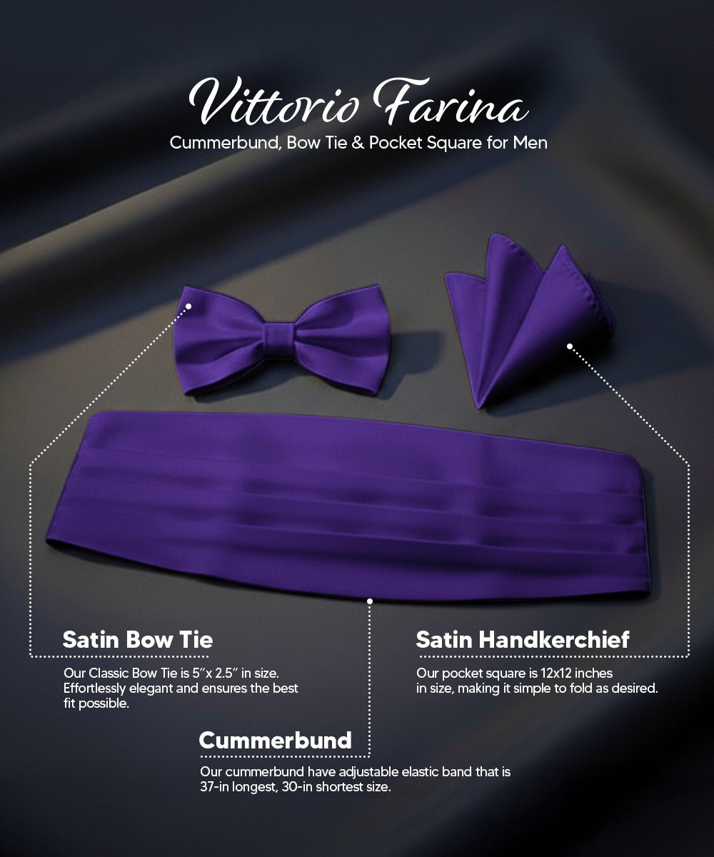 Vittorio Farina Men's Satin Cummerbund, Bow Tie and Pocket Square Set in Gift Box - Red - Cummerbund & Bowtie Set - Vittorio Farina