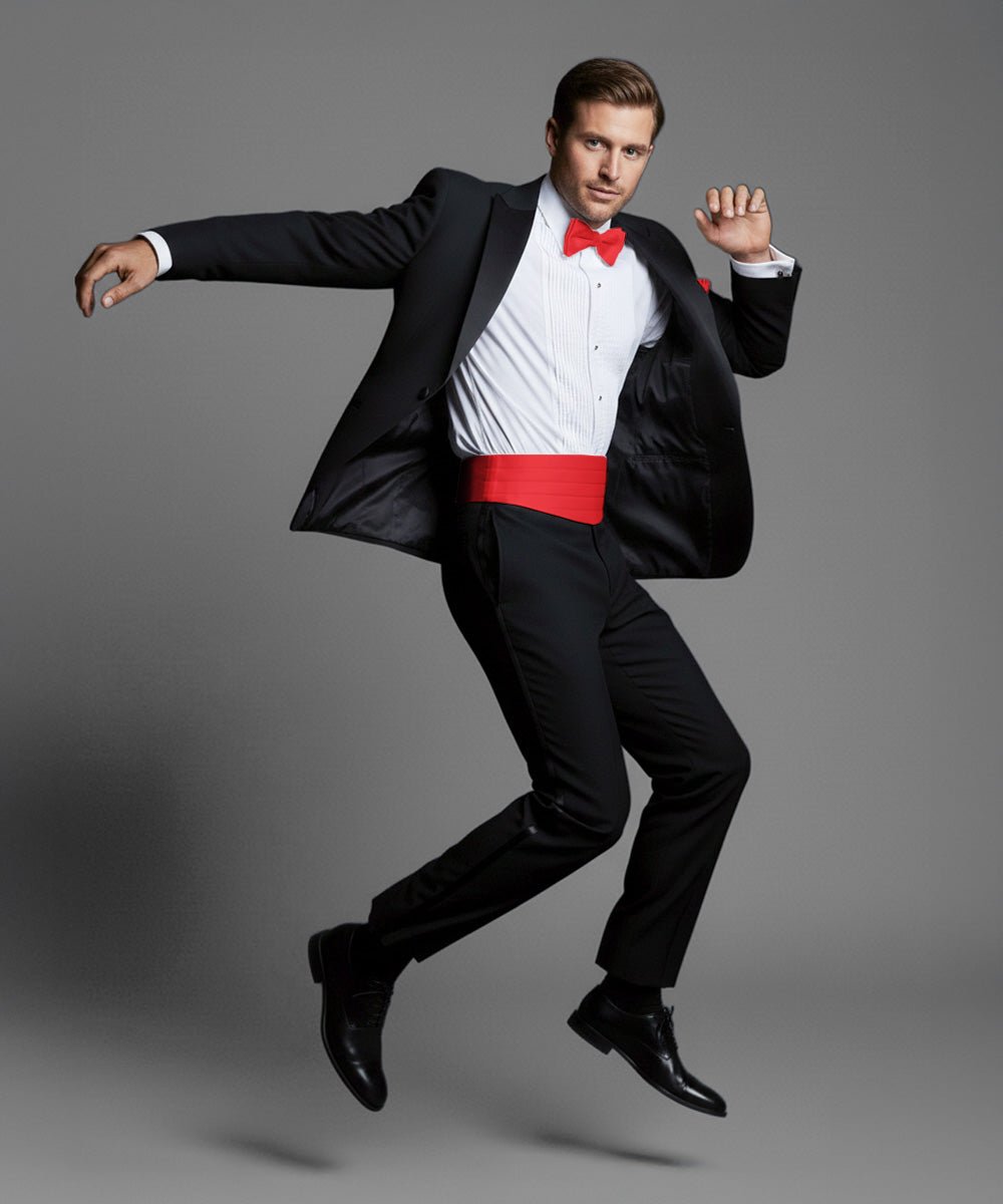 Vittorio Farina Men's Satin Cummerbund, Bow Tie and Pocket Square Set in Gift Box - Red - Cummerbund & Bowtie Set - Vittorio Farina