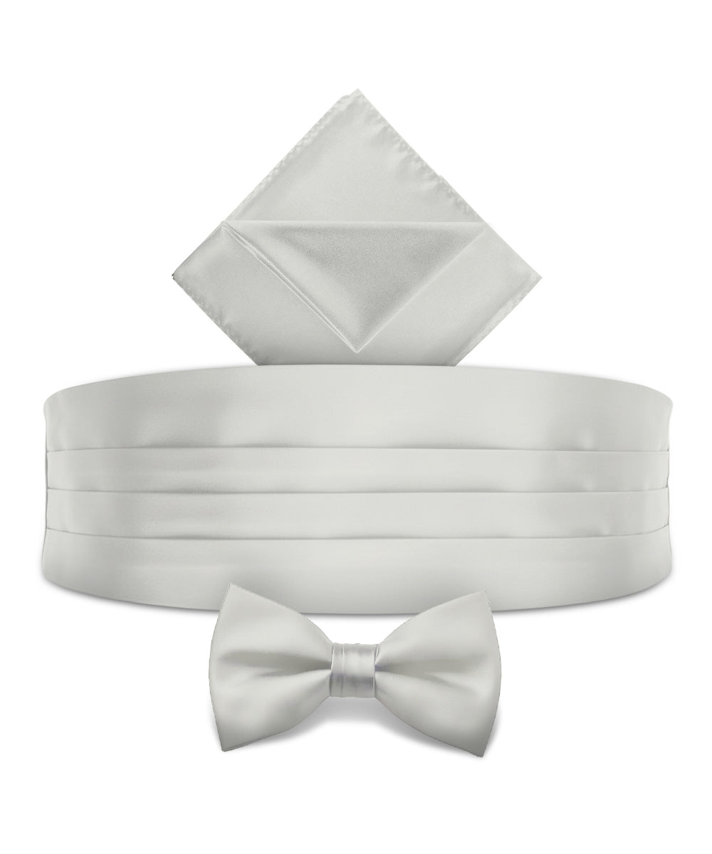 Vittorio Farina Men's Satin Cummerbund, Bow Tie and Pocket Square Set in Gift Box - White - Cummerbund & Bowtie Set - Vittorio Farina