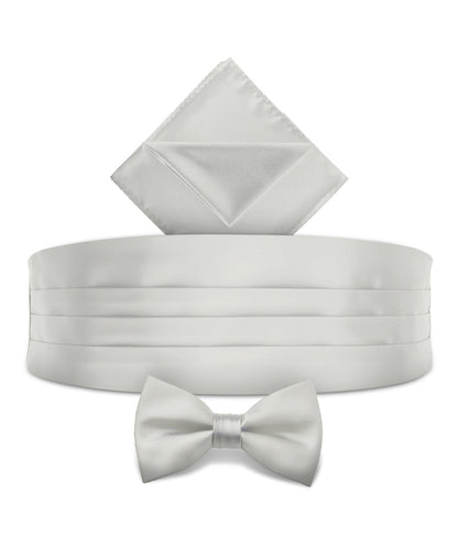 Vittorio Farina Men's Satin Cummerbund, Bow Tie and Pocket Square Set in Gift Box - White - Cummerbund & Bowtie Set - Vittorio Farina