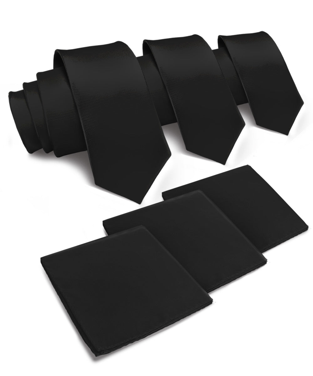 Vittorio Farina Men's Satin Necktie & Pocket Square (Multipack) - Black - Necktie & Pocket Square - Vittorio Farina