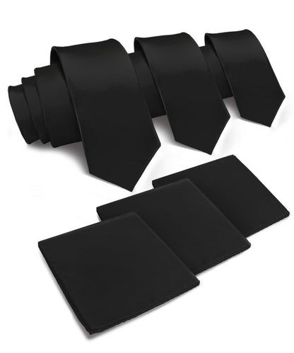 Vittorio Farina Men's Satin Necktie & Pocket Square (Multipack) - Black - Necktie & Pocket Square - Vittorio Farina