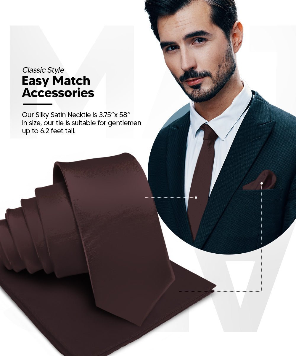 Vittorio Farina Men's Satin Necktie & Pocket Square (Multipack) - Brown/Mustard/Burnt Orange - Necktie & Pocket Square - Vittorio Farina