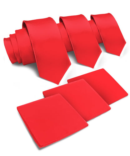 Vittorio Farina Men's Satin Necktie & Pocket Square (Multipack) - Red - Necktie & Pocket Square - Vittorio Farina