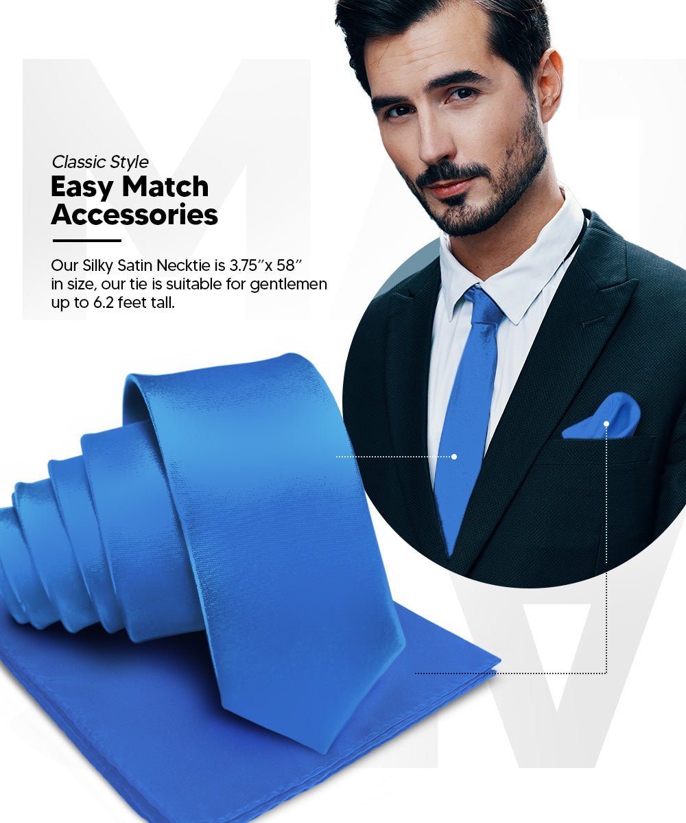 Vittorio Farina Men's Satin Necktie & Pocket Square (Multipack) - Royal Blue - Necktie & Pocket Square - Vittorio Farina