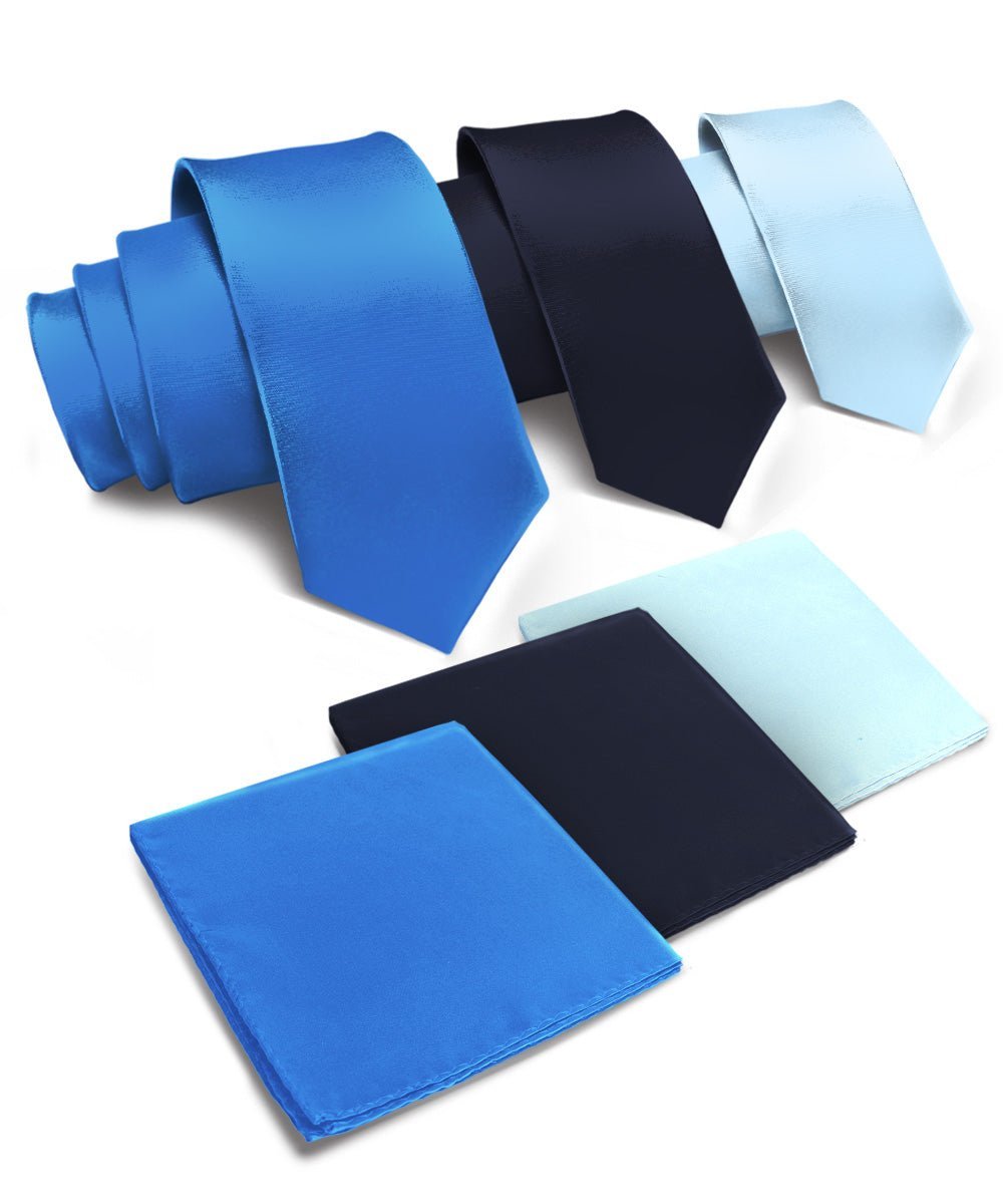 Vittorio Farina Men's Satin Necktie & Pocket Square (Multipack) - Royal Blue - Necktie & Pocket Square - Vittorio Farina