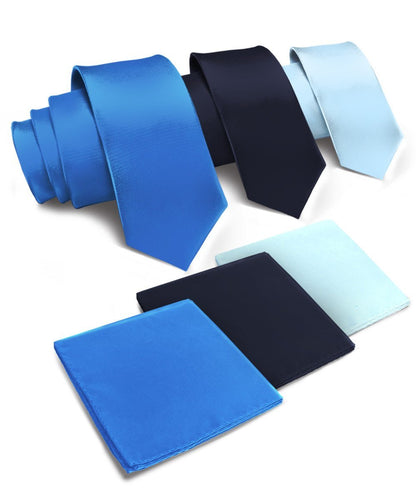 Vittorio Farina Men's Satin Necktie & Pocket Square (Multipack) - Royal Blue - Necktie & Pocket Square - Vittorio Farina