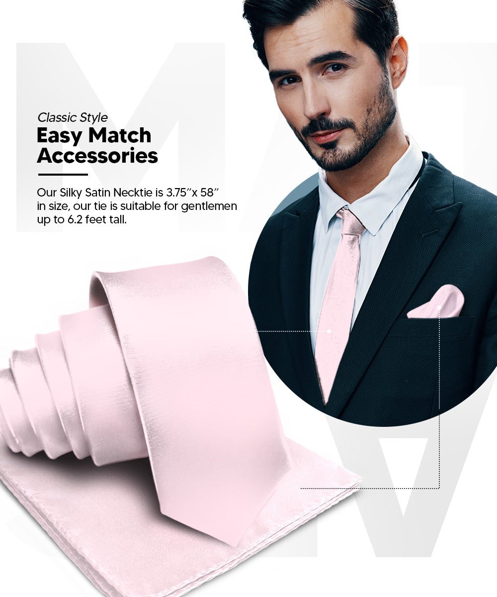 Vittorio Farina Men's Satin Necktie & Pocket Square (Multipack) - Sky Blue/Pink/Lavender - Necktie & Pocket Square - Vittorio Farina