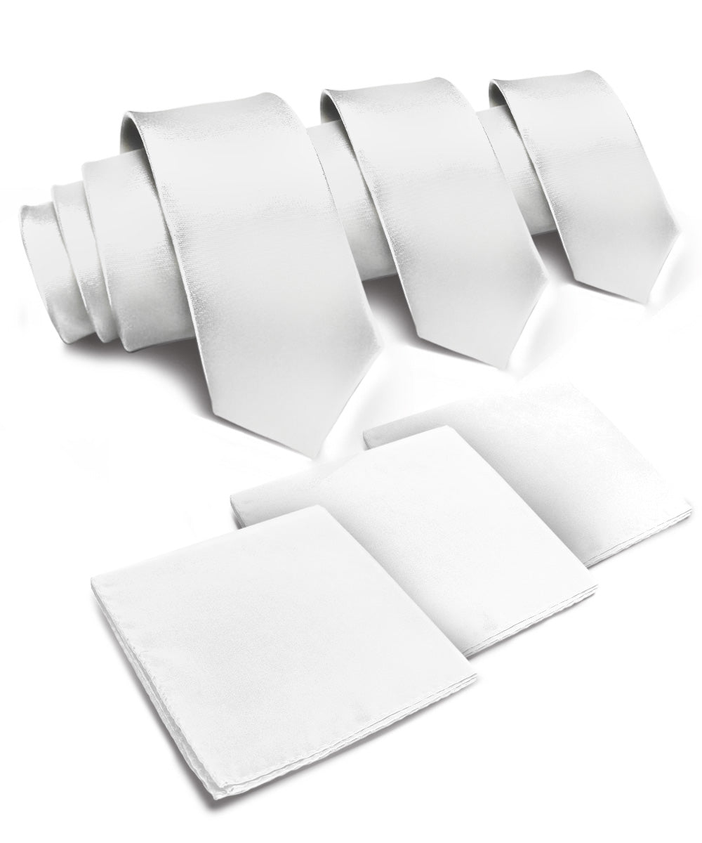 Vittorio Farina Men's Satin Necktie & Pocket Square (Multipack) - White - Necktie & Pocket Square - Vittorio Farina