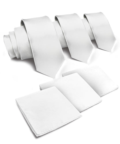 Vittorio Farina Men's Satin Necktie & Pocket Square (Multipack) - White - Necktie & Pocket Square - Vittorio Farina