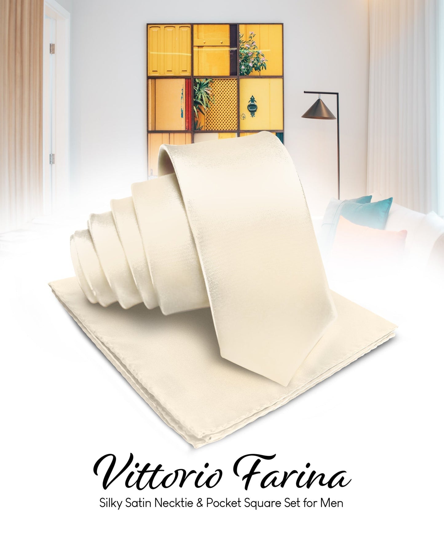 Vittorio Farina Men's Satin Necktie & Pocket Square - Amber - Necktie & Pocket Square - Vittorio Farina