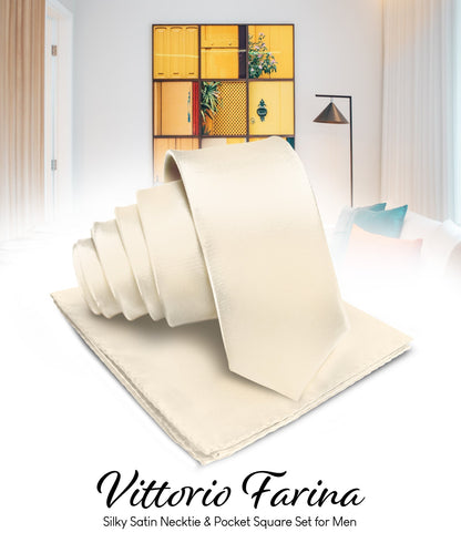 Vittorio Farina Men's Satin Necktie & Pocket Square - Amber - Necktie & Pocket Square - Vittorio Farina