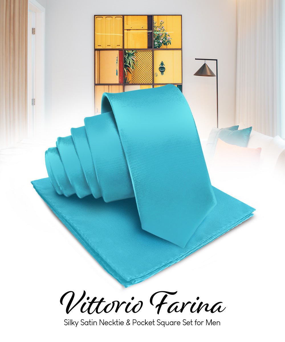 Vittorio Farina Men's Satin Necktie & Pocket Square - Taupe - Necktie & Pocket Square - Vittorio Farina