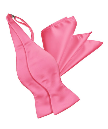 Vittorio Farina Men's Satin Self Tie Bow Tie & Pocket Square in Gift Box - Bubble Gum Pink - Bow Tie & Pocket Square - Vittorio Farina