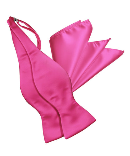 Vittorio Farina Men's Satin Self Tie Bow Tie & Pocket Square in Gift Box - Hot Pink - Bow Tie & Pocket Square - Vittorio Farina