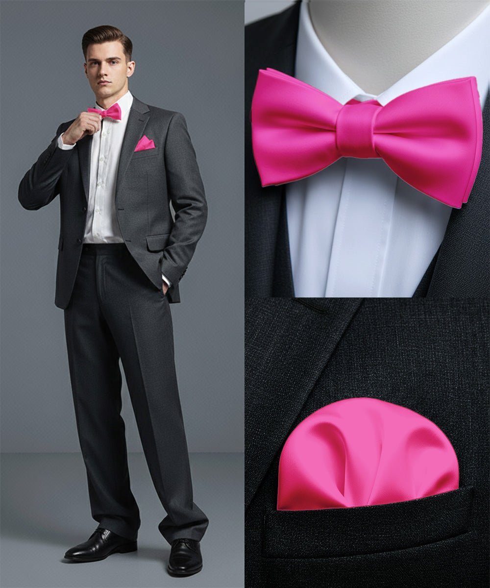Vittorio Farina Men's Satin Self Tie Bow Tie & Pocket Square in Gift Box - Black - Bow Tie & Pocket Square - Vittorio Farina