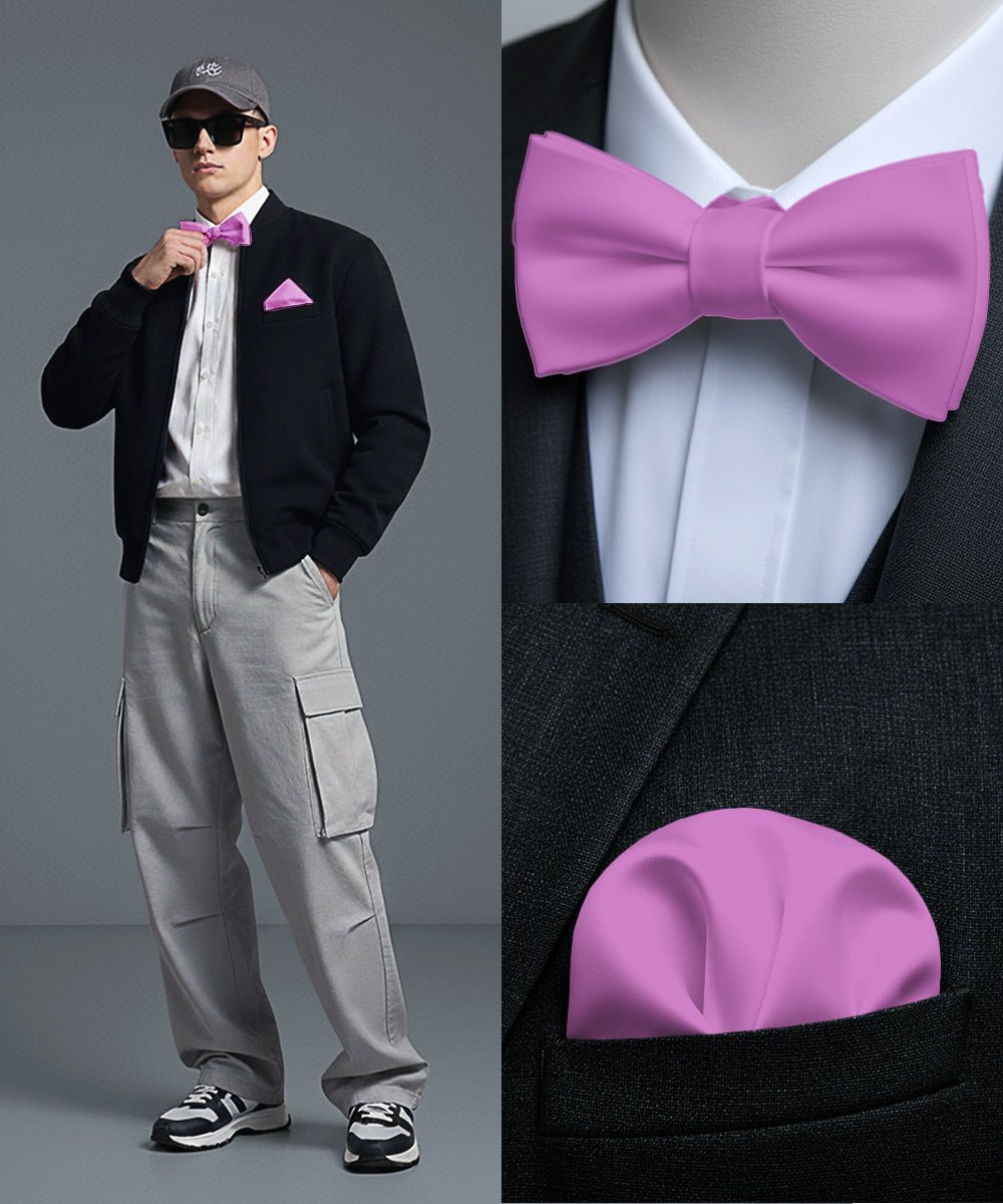 Vittorio Farina Men's Satin Self Tie Bow Tie & Pocket Square in Gift Box - Lavender - Bow Tie & Pocket Square - Vittorio Farina