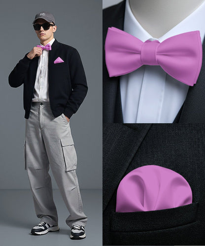Vittorio Farina Men's Satin Self Tie Bow Tie & Pocket Square in Gift Box - Lavender - Bow Tie & Pocket Square - Vittorio Farina