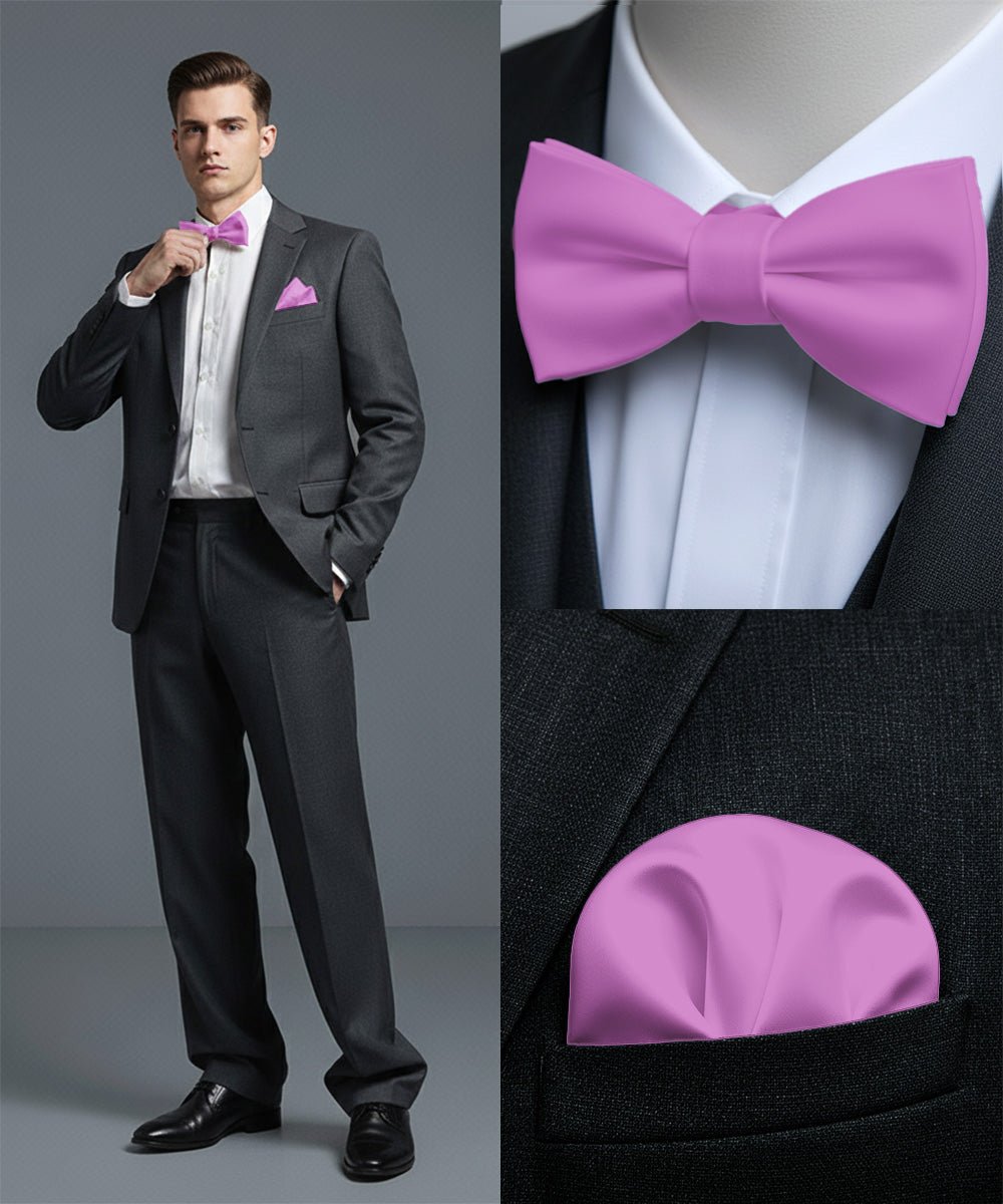 Vittorio Farina Men's Satin Self Tie Bow Tie & Pocket Square in Gift Box - Lavender - Bow Tie & Pocket Square - Vittorio Farina