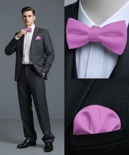Vittorio Farina Men's Satin Self Tie Bow Tie & Pocket Square in Gift Box - Lavender - Bow Tie & Pocket Square - Vittorio Farina