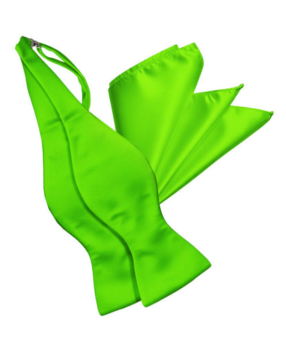 Vittorio Farina Men's Satin Self Tie Bow Tie & Pocket Square in Gift Box - Lime Green - Bow Tie & Pocket Square - Vittorio Farina