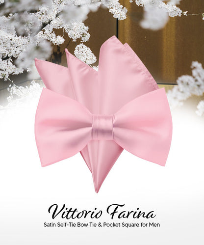 Vittorio Farina Men's Satin Self Tie Bow Tie & Pocket Square in Gift Box - Pink - Bow Tie & Pocket Square - Vittorio Farina