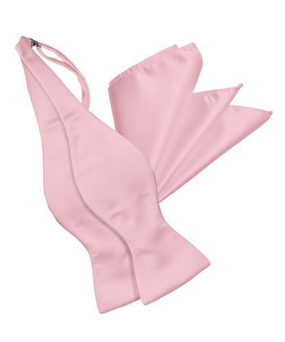 Vittorio Farina Men's Satin Self Tie Bow Tie & Pocket Square in Gift Box - Pink - Bow Tie & Pocket Square - Vittorio Farina