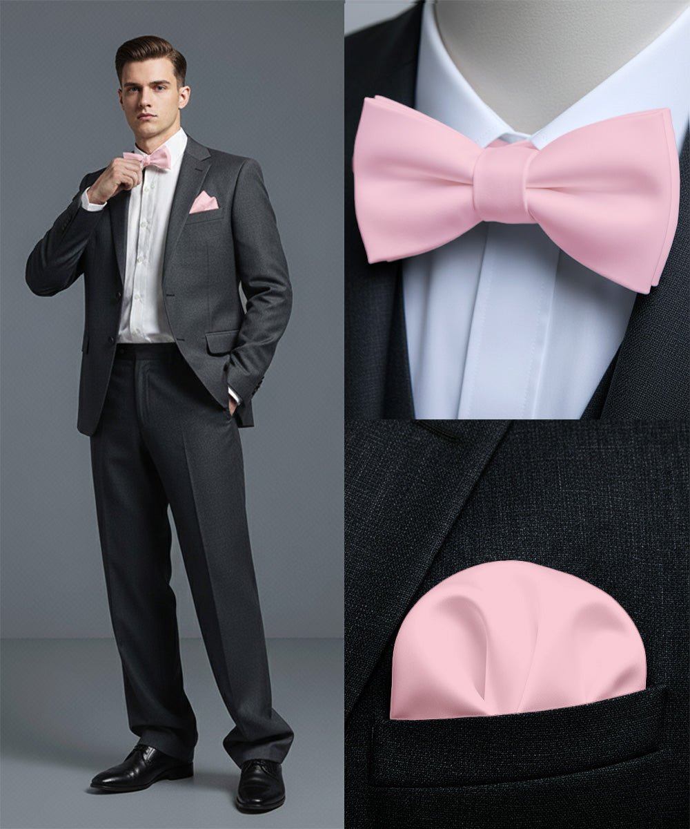 Vittorio Farina Men's Satin Self Tie Bow Tie & Pocket Square in Gift Box - Pink - Bow Tie & Pocket Square - Vittorio Farina