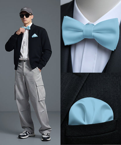 Vittorio Farina Men's Satin Self Tie Bow Tie & Pocket Square in Gift Box - Sky - Bow Tie & Pocket Square - Vittorio Farina