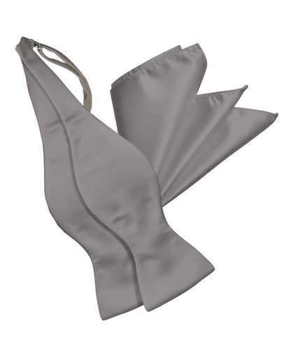 Vittorio Farina Men's Satin Self Tie Bow Tie & Pocket Square in Gift Box - Sliver - Bow Tie & Pocket Square - Vittorio Farina