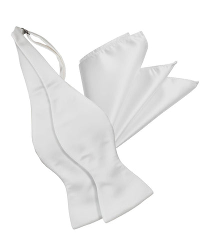 Vittorio Farina Men's Satin Self Tie Bow Tie & Pocket Square in Gift Box - White - Bow Tie & Pocket Square - Vittorio Farina