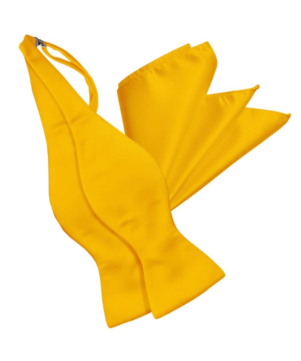Vittorio Farina Men's Satin Self Tie Bow Tie & Pocket Square in Gift Box - Yellow - Bow Tie & Pocket Square - Vittorio Farina