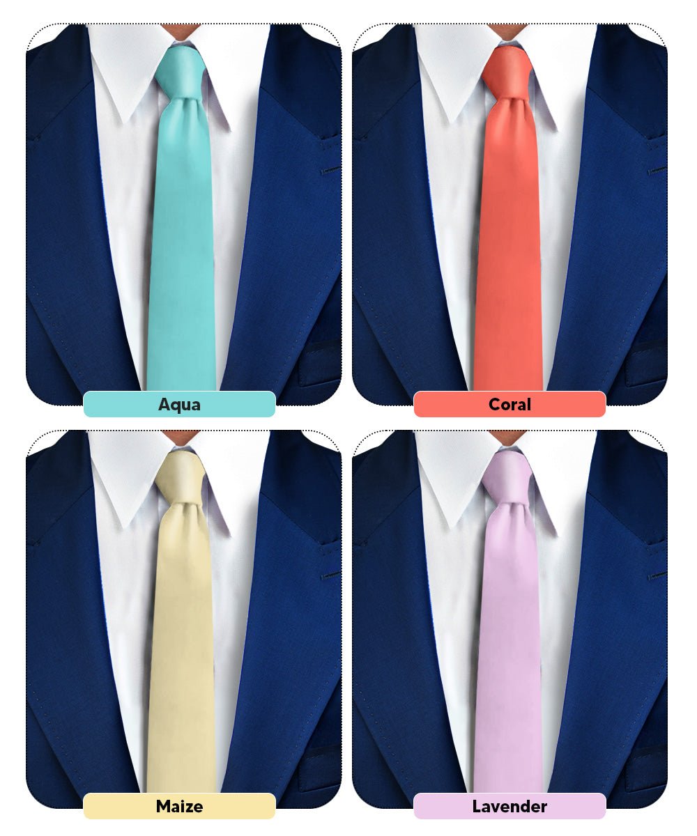Vittorio Farina Men's Satin Skinny Necktie (Multipack) - Aqua/Coral/Maize/Lavender - Necktie - Vittorio Farina