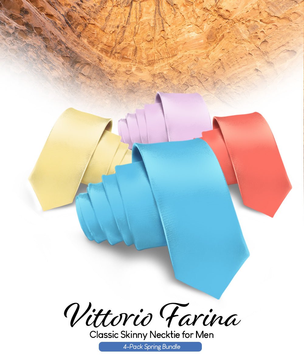 Vittorio Farina Men's Satin Skinny Necktie (Multipack) - Aqua/Coral/Maize/Lavender - Necktie - Vittorio Farina