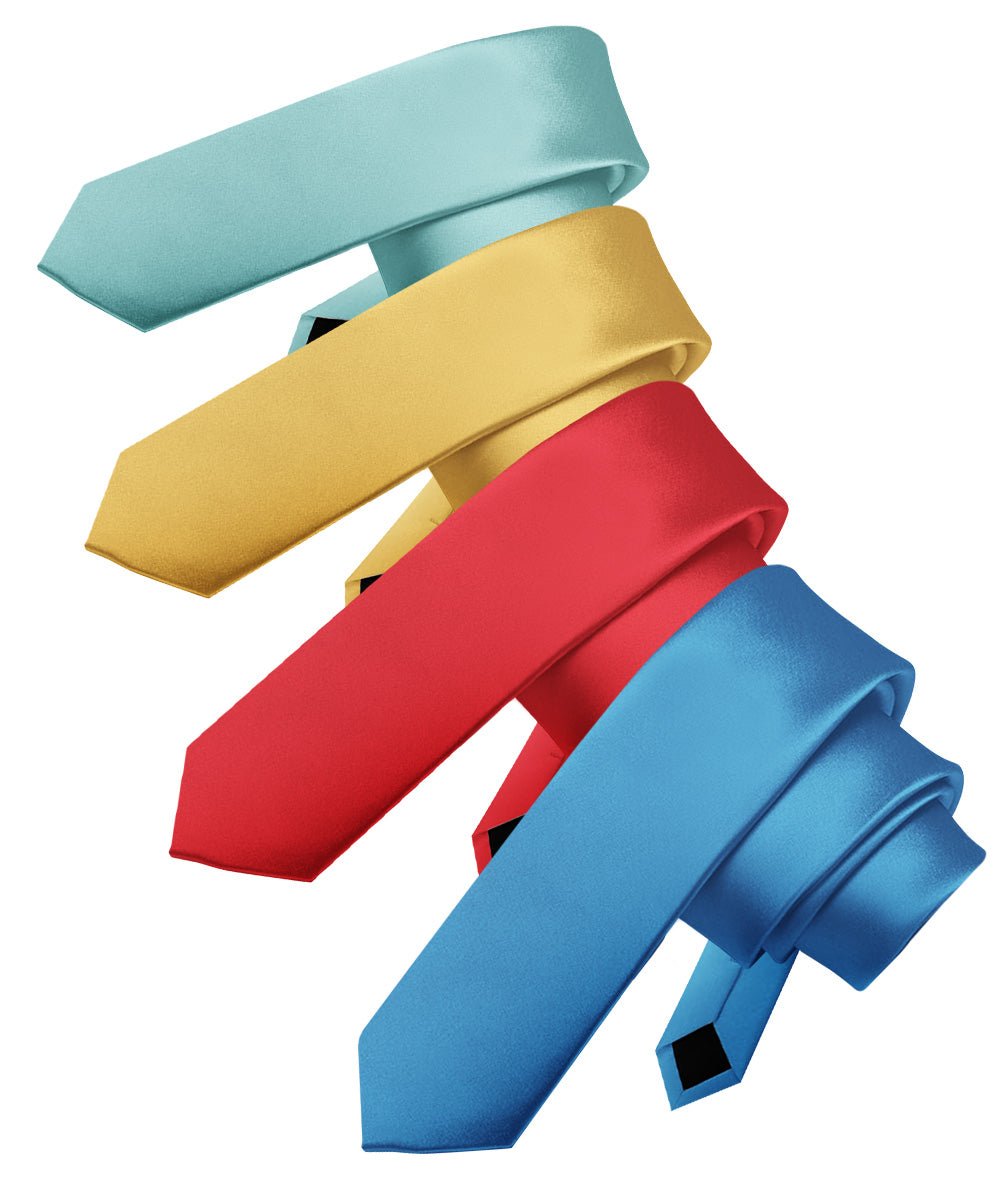 Vittorio Farina Men's Satin Skinny Necktie (Multipack) - Aqua/Gold/Red/Royal - Necktie - Vittorio Farina