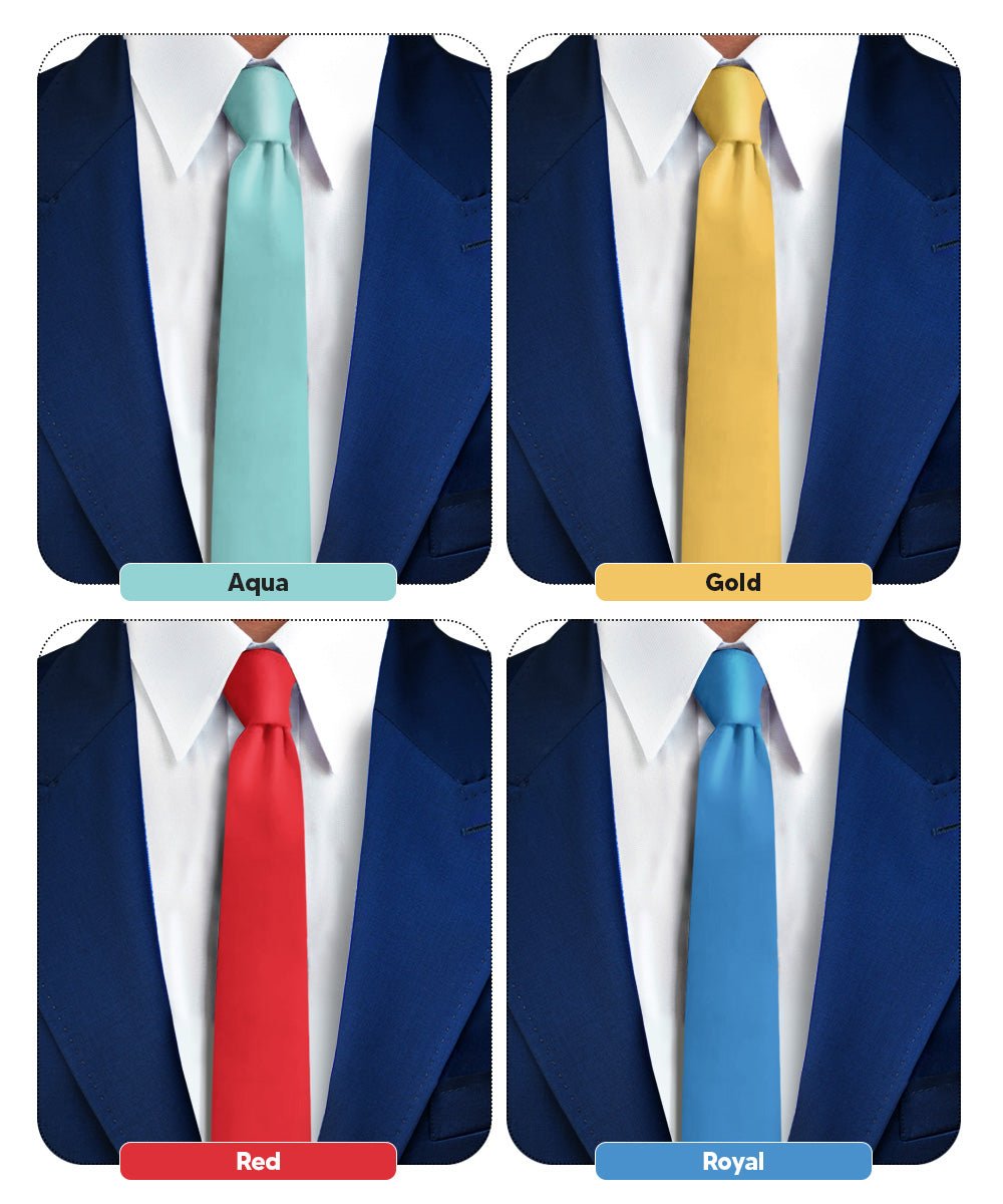 Vittorio Farina Men's Satin Skinny Necktie (Multipack) - Aqua/Gold/Red/Royal - Necktie - Vittorio Farina