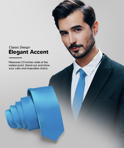 Vittorio Farina Men's Satin Skinny Necktie (Multipack) - Aqua/Gold/Red/Royal - Necktie - Vittorio Farina