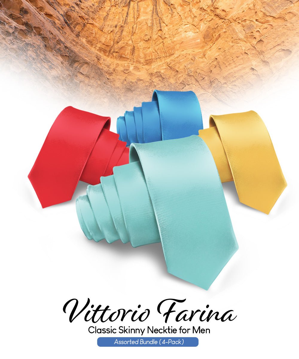 Vittorio Farina Men's Satin Skinny Necktie (Multipack) - Aqua/Gold/Red/Royal - Necktie - Vittorio Farina